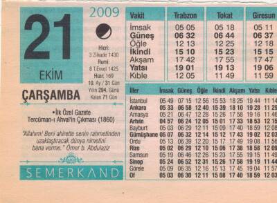 21 Ekim 2009 Takvim Yaprağı EFM(N)3300 - 3