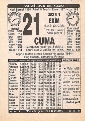 21 Ekim 2011 Takvim Yaprağı - Doğum Günü Hediyesi EFMN15299 - Gökçekoleksiyon