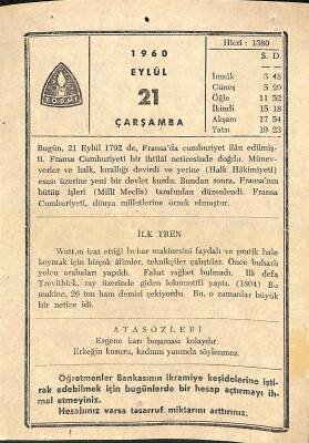 21 Eylül 1960 Takvim Yaprağı - Doğum Günü Hediyesi EFM(N)11427 - 1