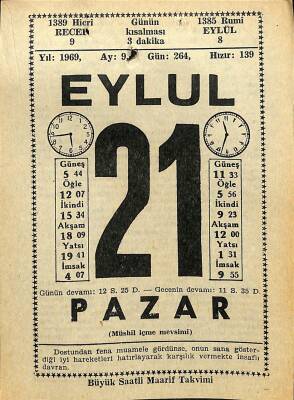 21 Eylül 1969 Takvim Yaprağı - Doğum Günü Hediyesi EFM(N)11138 - 1