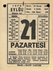 21 Eylül 1970 Takvim Yaprağı - Doğum Günü Hediyesi EFM(N)9897 - 2