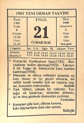 21 Eylül 1985 Takvim Yaprağı - Doğum Günü Hediyesi EFMN14978 - Gökçekoleksiyon