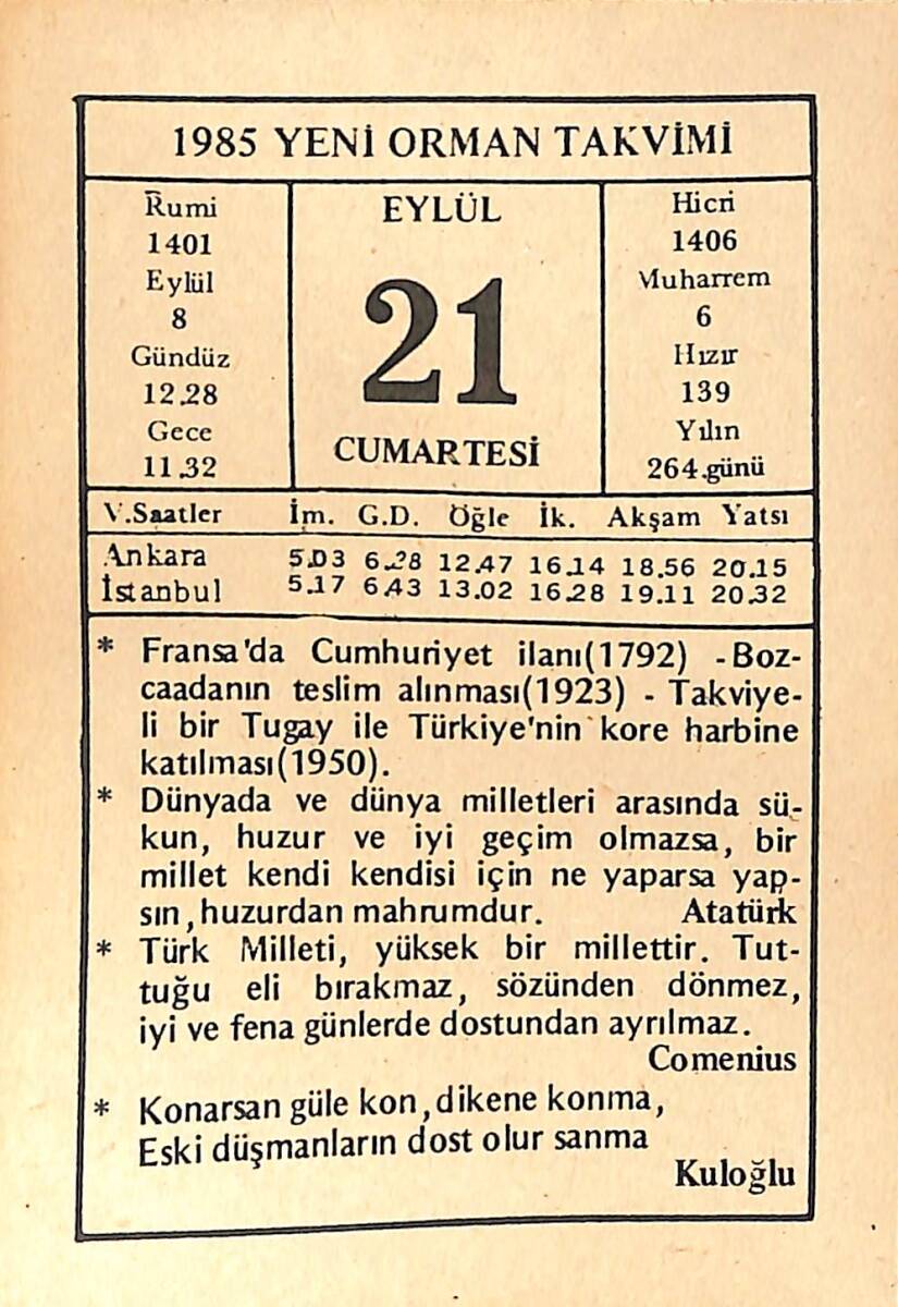 21 Eylül 1985 Takvim Yaprağı - Doğum Günü Hediyesi EFMN14978 - 1