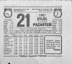 21 Eylül 1987 Takvim Yaprağı - Doğum Günü Hediyesi EFMN13956 - Gökçekoleksiyon