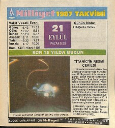 21 Eylül 1987 Takvim Yaprağı - Doğum Günü Hediyesi EFMN14138 - Gökçekoleksiyon