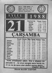 21 Eylül 1988 Takvim Yaprağı - Doğum Günü Hediyesi EFMN14670 - Gökçekoleksiyon