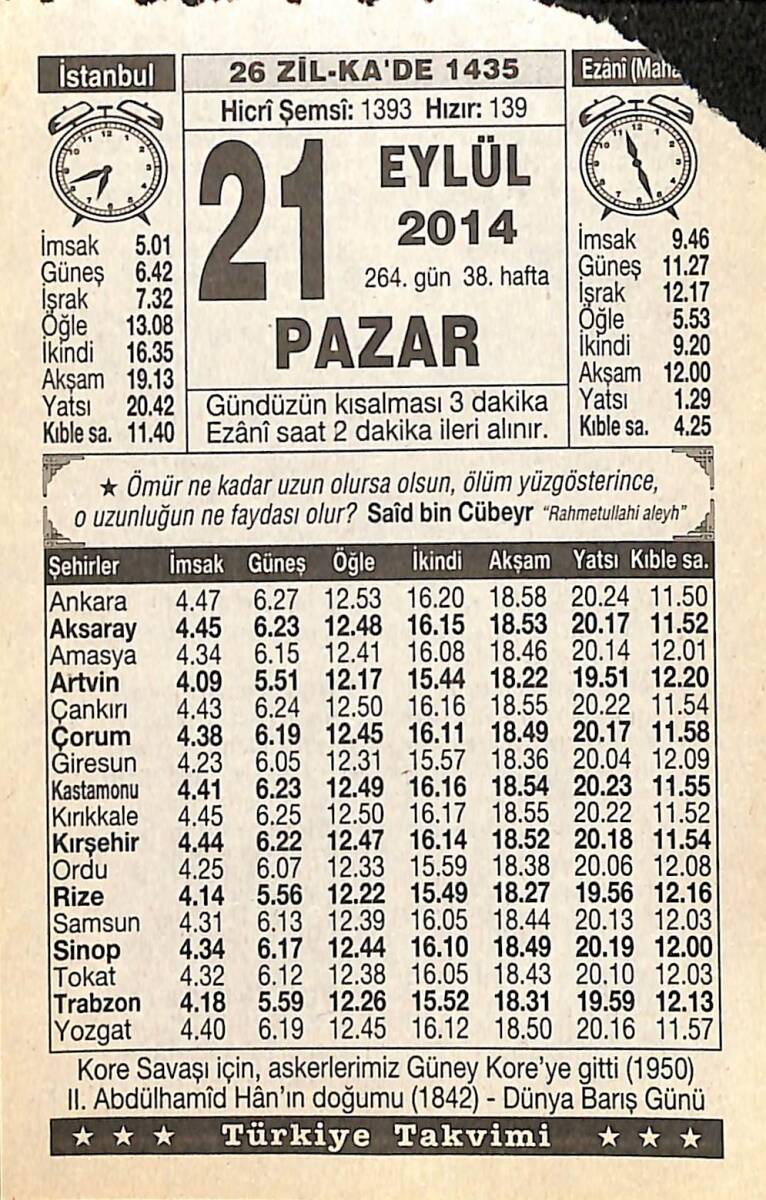 21 Eylül 2014 Takvim Yaprağı - Doğum Günü Hediyesi EFMN14311 - 1