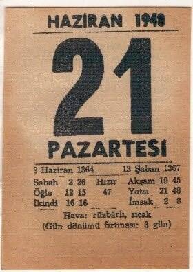 21 Haziran 1948 Takvim Yaprağı EFM(N)1406 - 1