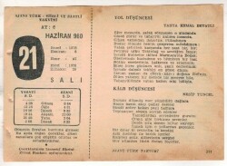 21 Haziran 1960 Ajans Türk Takvim Yaprağı (Şiirli Saatli) EFM(N)1638 - 2