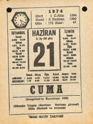 21 Haziran 1974 Takvim Yaprağı - Doğum Günü Hediyesi EFM(N)11954 - Gökçekoleksiyon