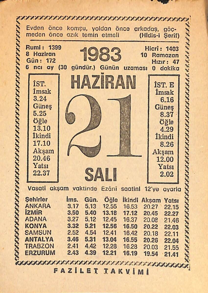 21 Haziran 1983 Takvim Yaprağı - Doğum Günü Hediyesi EFMN15386 - 1