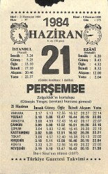 21 Haziran 1984 Takvim Yaprağı - Doğum Günü Hediyesi EFM(N)11392 - Gökçekoleksiyon