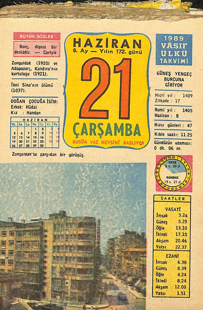 21 Haziran 1989 Takvim Yaprağı - Doğum Günü Hediyesi EFMN13800 - 1