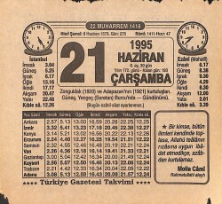 21 Haziran 1995 Takvim Yaprağı - Doğum Günü Hediyesi EFMN15466 - Gökçekoleksiyon