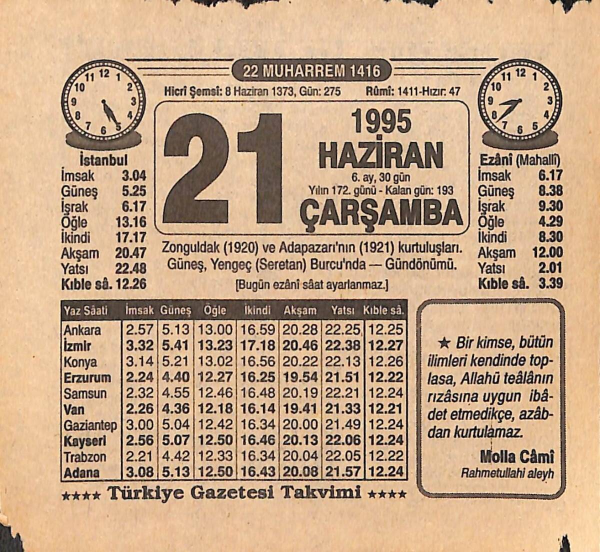 21 Haziran 1995 Takvim Yaprağı - Doğum Günü Hediyesi EFMN15466 - 1