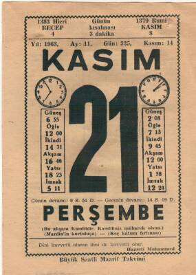 21 Kasım 1963 Takvim Yaprağı EFM(N)3695 - 3