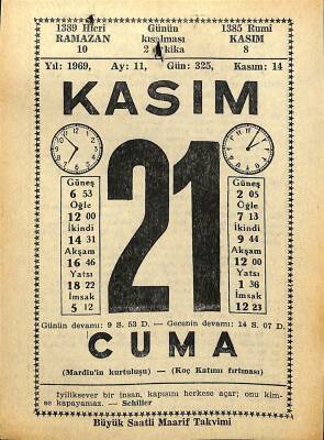 21 Kasım 1969 Takvim Yaprağı - Doğum Günü Hediyesi EFM(N)11089 - 1