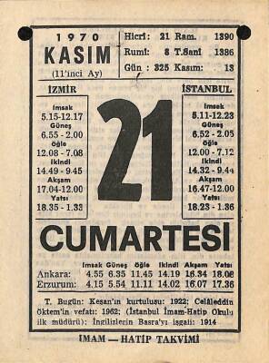 21 Kasım 1970 Takvim Yaprağı - Doğum Günü Hediyesi EFM(N)10753 - 3