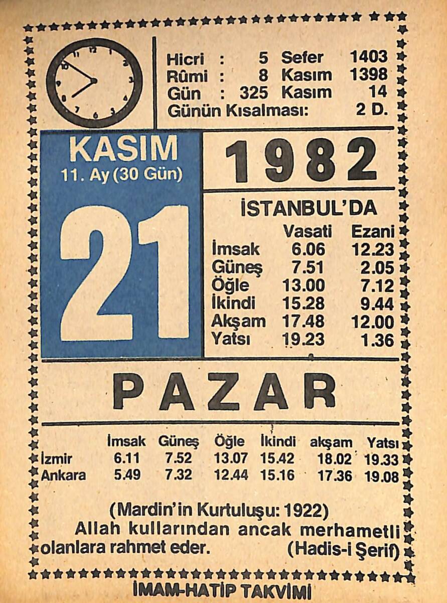 21 Kasım 1982 Takvim Yaprağı - Doğum Günü Hediyesi EFMN15970 - 1