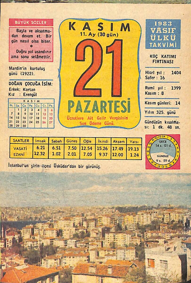 21 Kasım 1983 Takvim Yaprağı - Doğum Günü Hediyesi EFMN14702 - 1