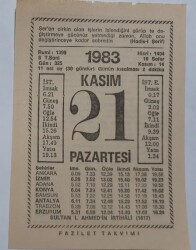 21 Kasım 1983 Takvim Yaprağı - Doğum Günü Hediyesi EFM(N)6911 - Gökçekoleksiyon