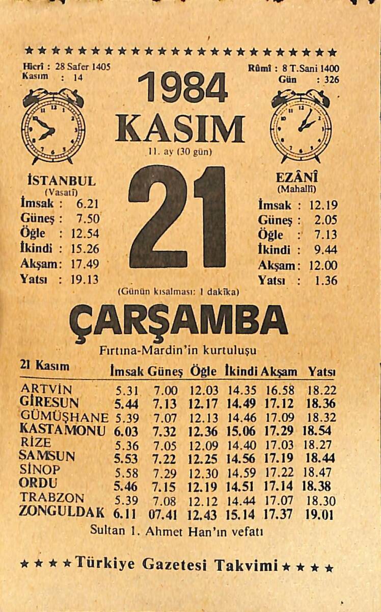 21 Kasım 1984 Takvim Yaprağı - Doğum Günü Hediyesi EFMN14533 - 1