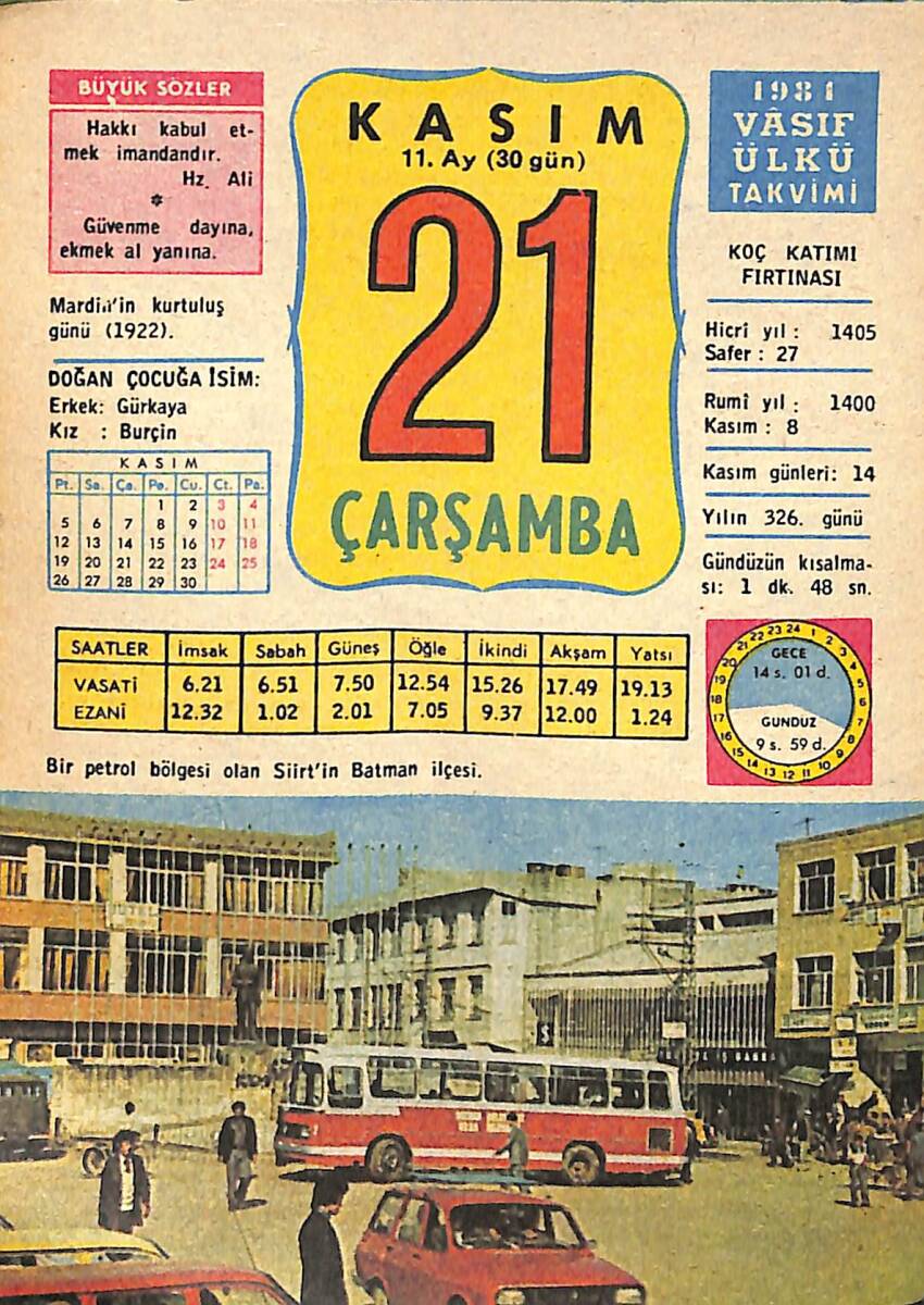 21 Kasım 1984 Takvim Yaprağı - Doğum Günü Hediyesi EFMN14789 - 1