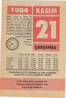 21 Kasım 1984 Takvim Yaprağı EFM(N)3361 - 3