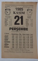 21 Kasım 1985 Takvim Yaprağı - Doğum Günü Hediyesi EFM(N)6697 - Gökçekoleksiyon