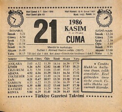 21 Kasım 1986 Takvim Yaprağı - Doğum Günü Hediyesi EFMN14881 - Gökçekoleksiyon