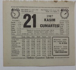 21 Kasım 1987 Takvim Yaprağı - Doğum Günü Hediyesi EFM(N)7160 - Gökçekoleksiyon