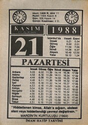 21 Kasım 1988 Takvim Yaprağı - Doğum Günü Hediyesi EFMN14609 - Gökçekoleksiyon