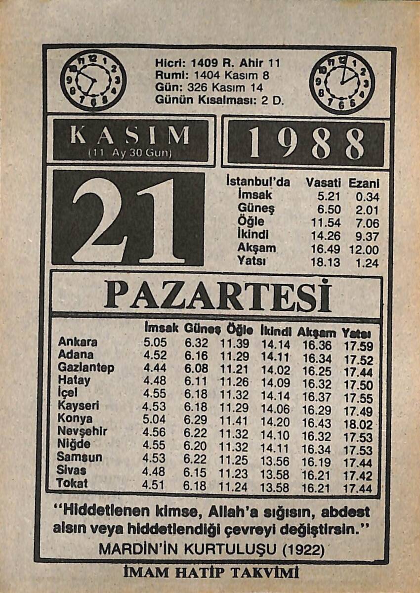 21 Kasım 1988 Takvim Yaprağı - Doğum Günü Hediyesi EFMN14609 - 1