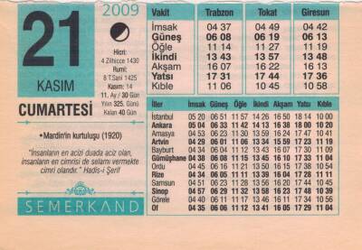 21 Kasım 2009 Takvim Yaprağı EFM(N)3845 - 3