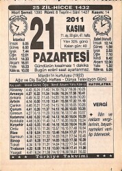 21 Kasım 2011 Takvim Yaprağı - Doğum Günü Hediyesi EFMN15268 - Gökçekoleksiyon