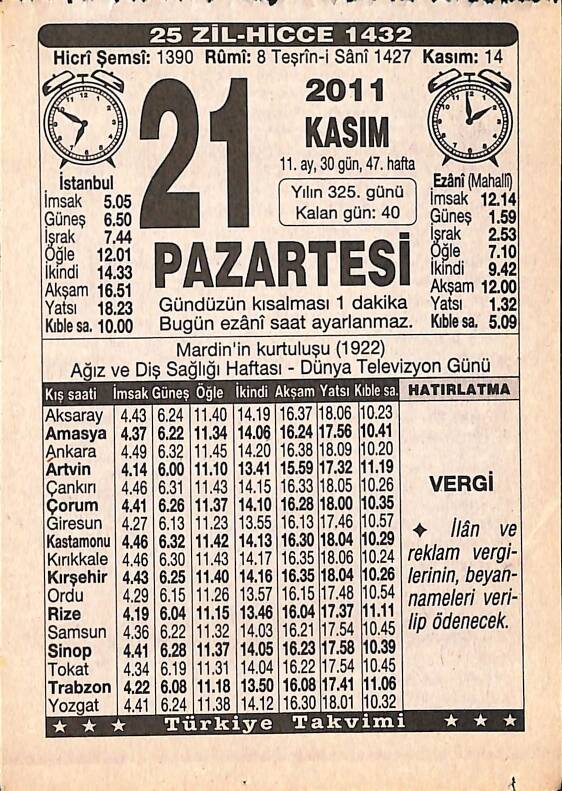 21 Kasım 2011 Takvim Yaprağı - Doğum Günü Hediyesi EFMN15268 - 1