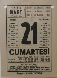21 Mart 1970 Takvim Yaprağı - Doğum Günü Hediyesi EFM(N)7965 - 2