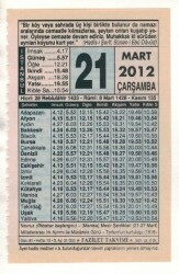 21 Mart 2012 Takvim Yaprağı EFM(N)1891 - 1