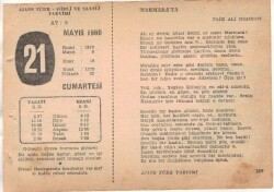 21 Mayıs 1960 Ajans Türk Takvim Yaprağı (Şiirli Saatli) EFM(N)1607 - 1