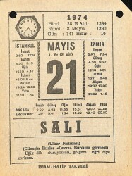 21 Mayıs 1974 Takvim Yaprağı - Doğum Günü Hediyesi EFM(N)11983 - Gökçekoleksiyon