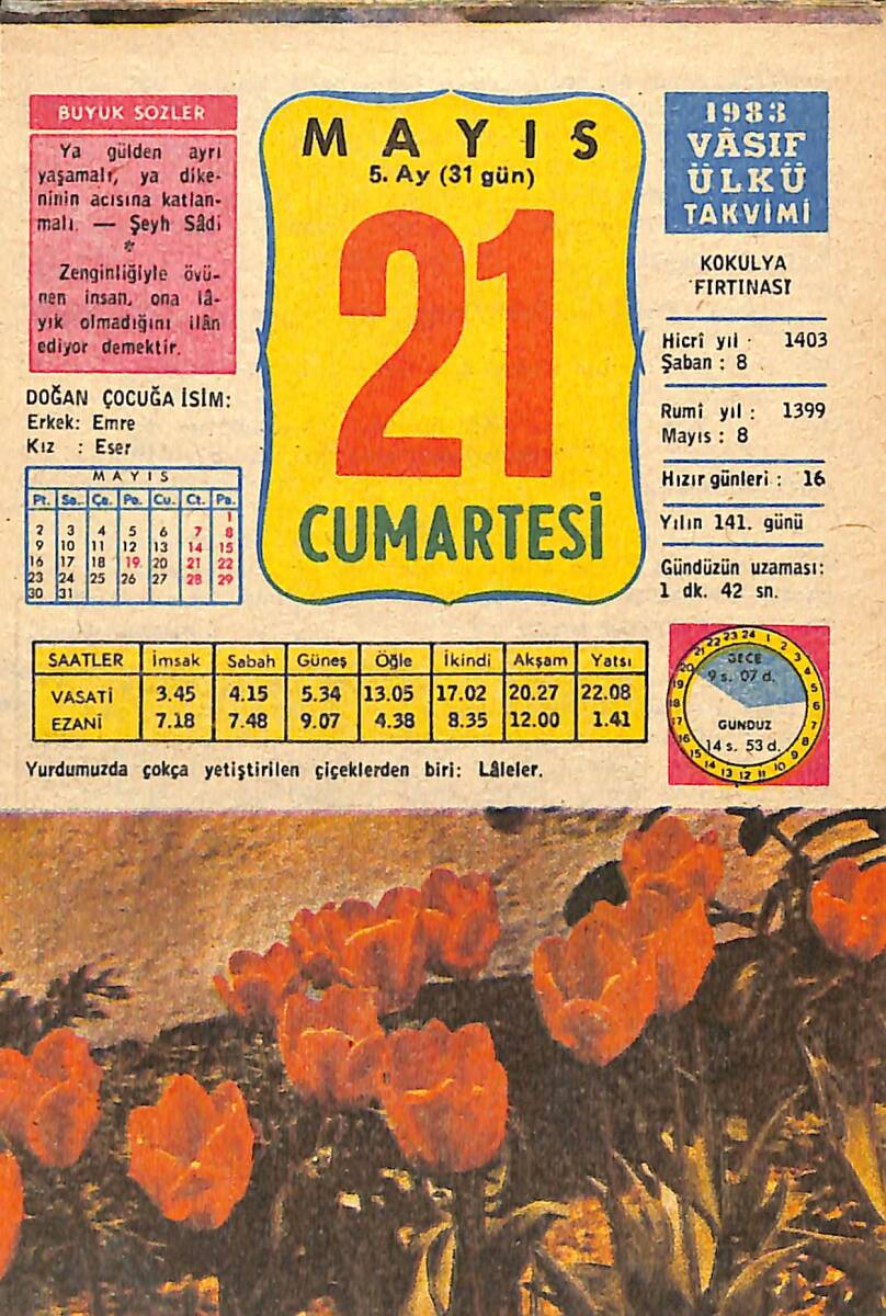 21 Mayıs 1983 Takvim Yaprağı - Doğum Günü Hediyesi EFMN13743 - 1