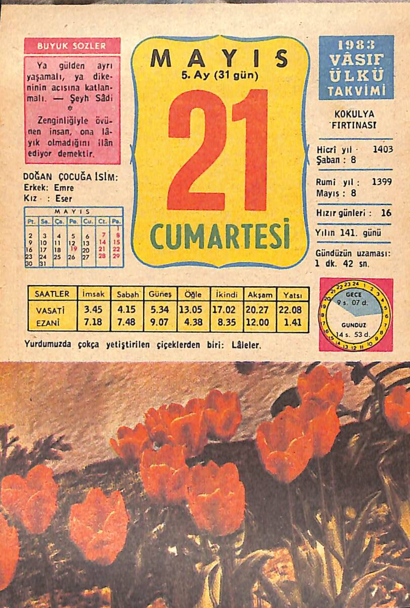 21 Mayıs 1983 Takvim Yaprağı - Doğum Günü Hediyesi EFMN15111 - 1