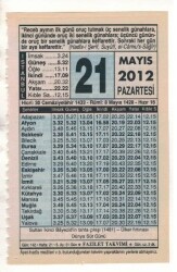 21 Mayıs 2012 Takvim Yaprağı EFM(N)1952 - 1