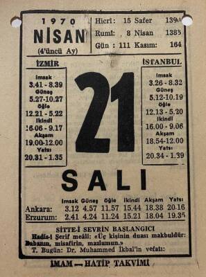 21 Nisan 1970 Takvim Yaprağı - Doğum Günü Hediyesi EFM(N)8276 - 2