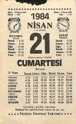 21 Nisan 1984 Takvim Yaprağı - Doğum Günü Hediyesi EFM(N)11205 - Gökçekoleksiyon