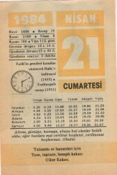 21 Nisan 1984 Takvim Yaprağı EFM(N)6200 - Gökçekoleksiyon