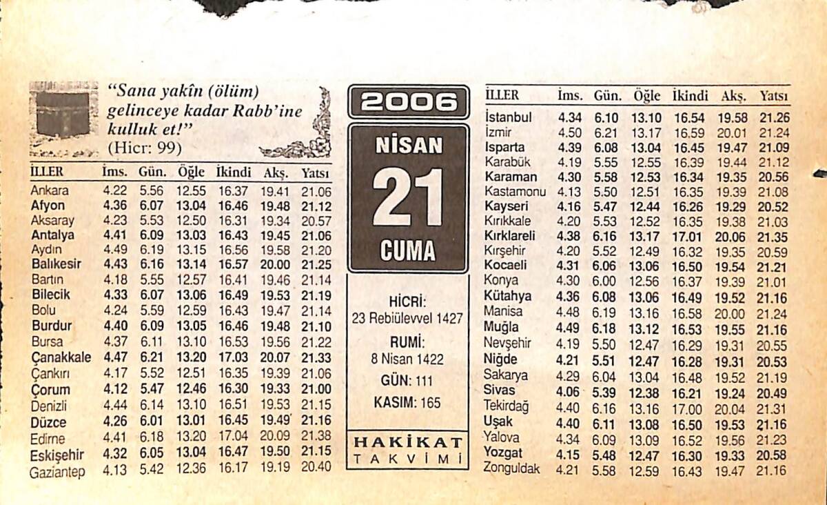 21 Nisan 2006 Takvim Yaprağı - Doğum Günü Hediyesi EFMN13268 - 1