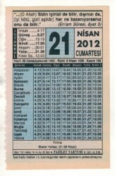 21 Nisan 2012 Takvim Yaprağı EFM(N)1922 - 3