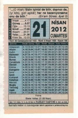 21 Nisan 2012 Takvim Yaprağı EFM(N)1922 - 3