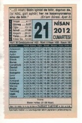 21 Nisan 2012 Takvim Yaprağı EFM(N)1922 - 1
